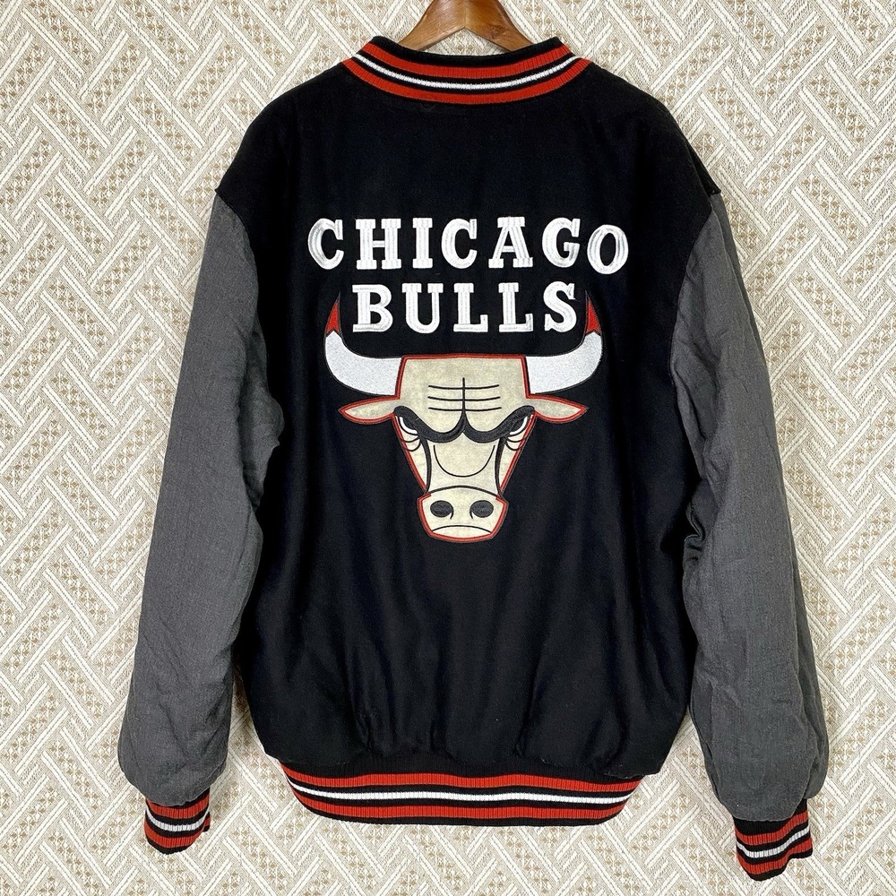 Vtg 90s Chicago Bulls Mens 2XL JH Design NBA Wool Varsity Jacket RARE White Logo